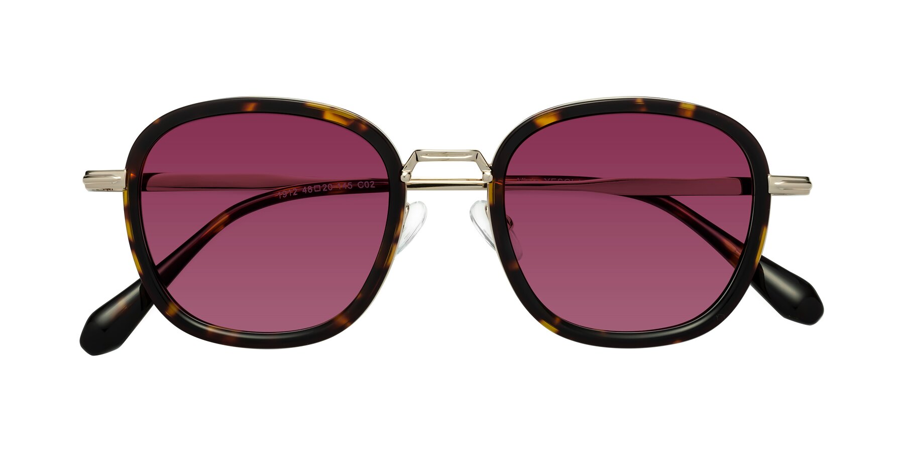 Folded Front of Vista in Tortoise-Light Gold with Wine Tinted Lenses