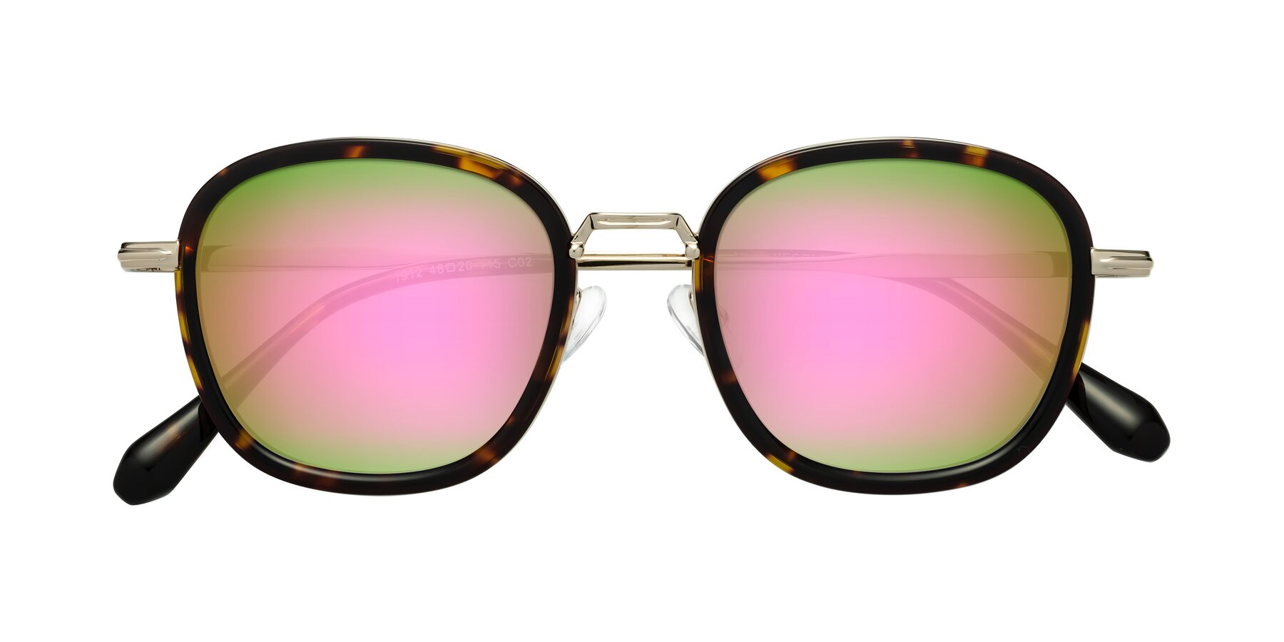 Folded Front of Vista in Tortoise-Light Gold with Pink Mirrored Lenses