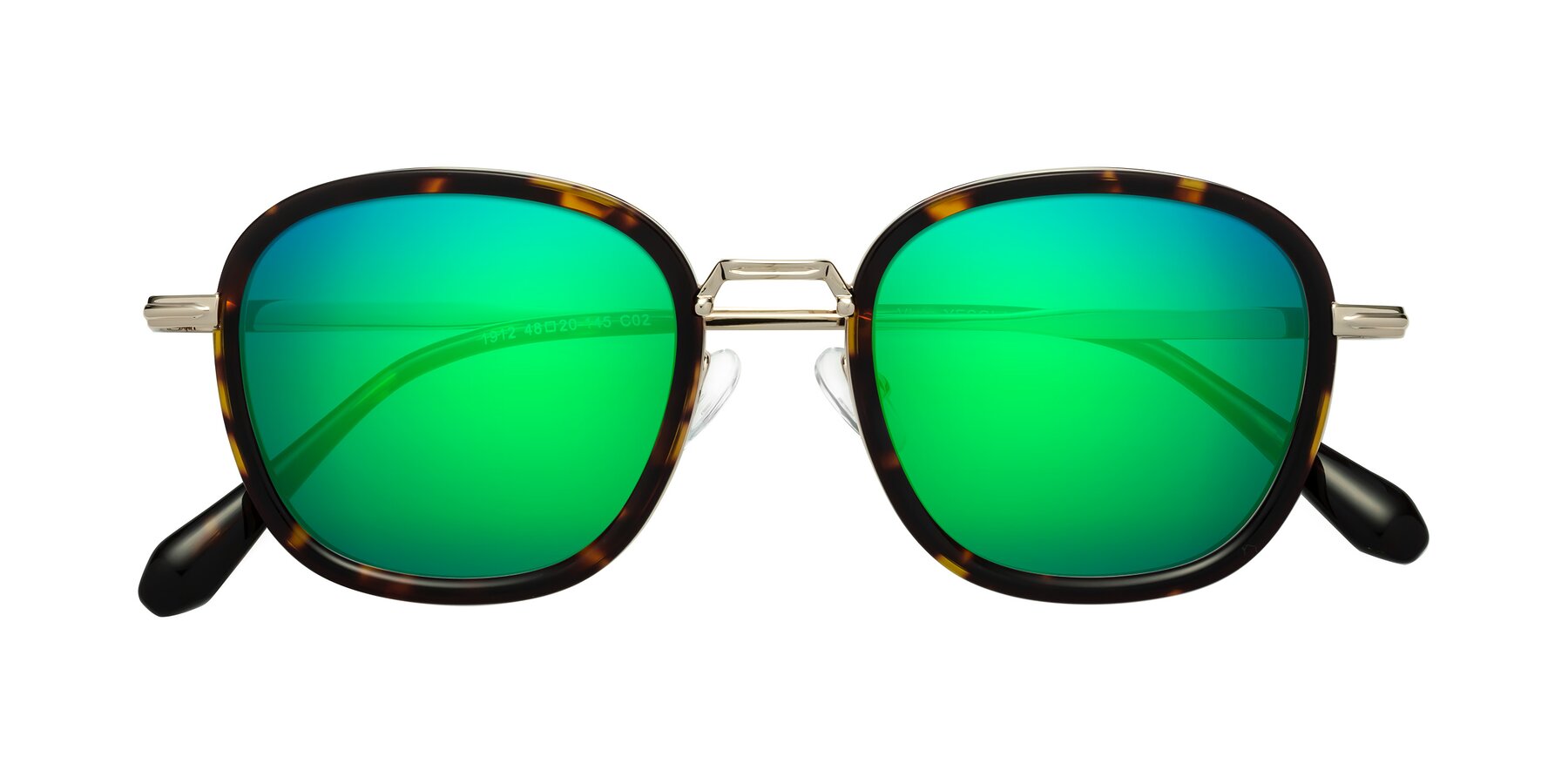 Folded Front of Vista in Tortoise-Light Gold with Green Mirrored Lenses