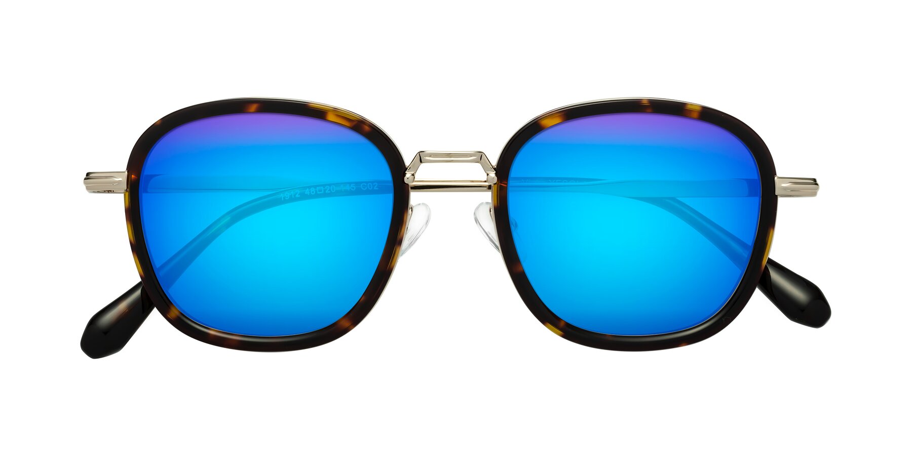 Folded Front of Vista in Tortoise-Light Gold with Blue Mirrored Lenses
