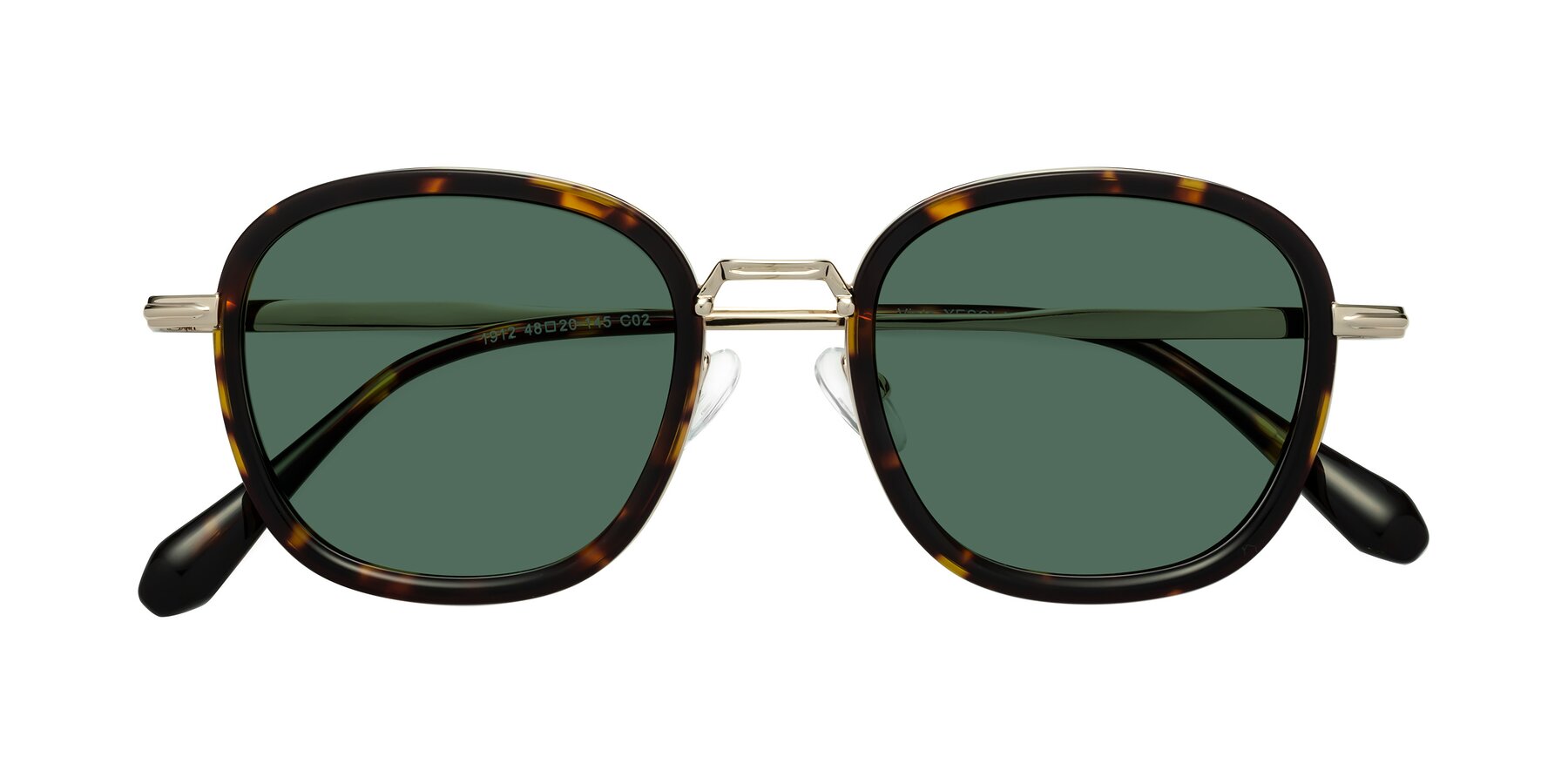 Folded Front of Vista in Tortoise-Light Gold with Green Polarized Lenses