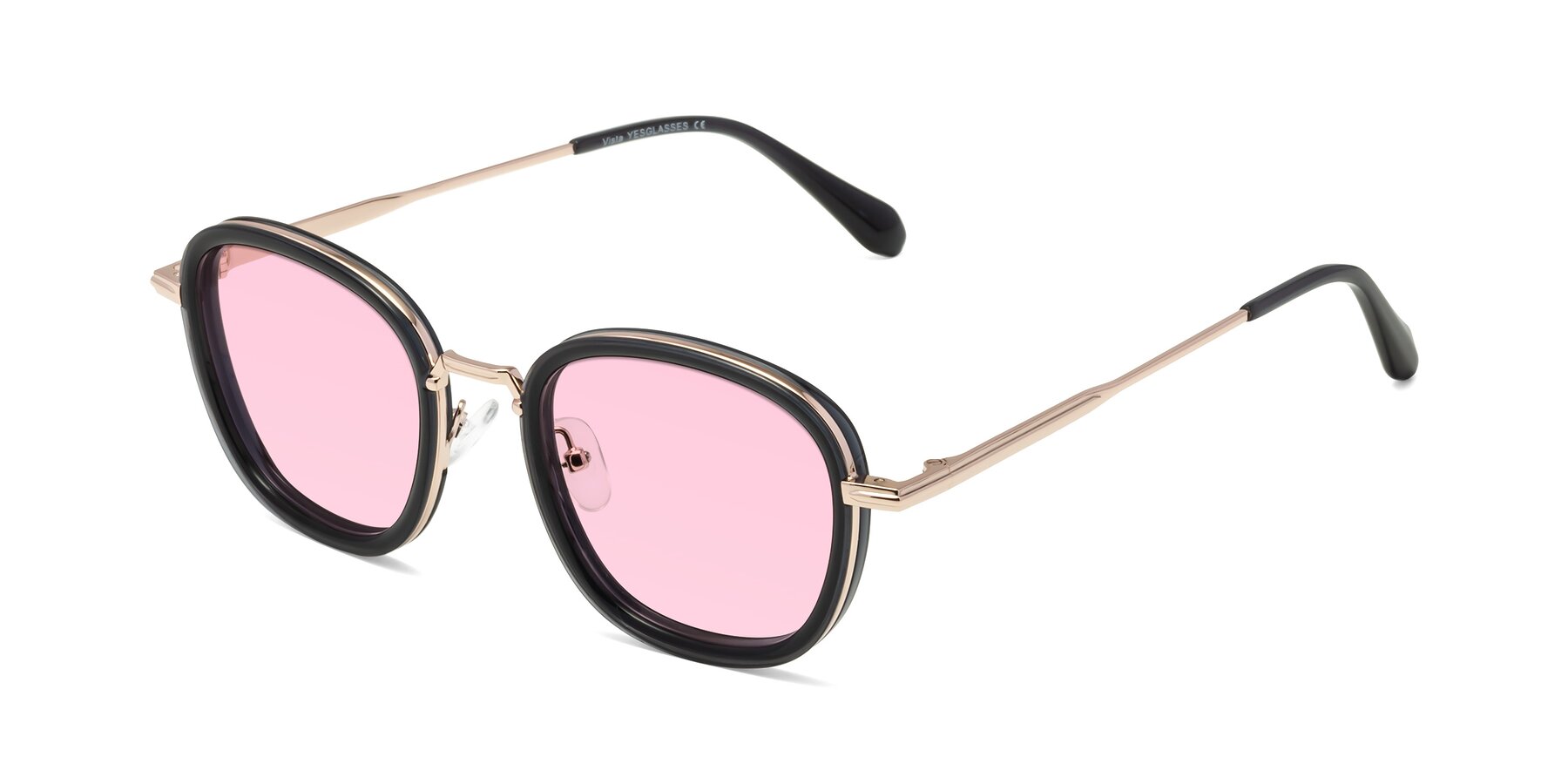 Angle of Vista in Deep Gray-Light Gold with Light Pink Tinted Lenses