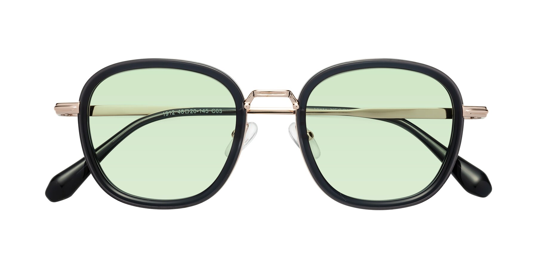 Folded Front of Vista in Deep Gray-Light Gold with Light Green Tinted Lenses