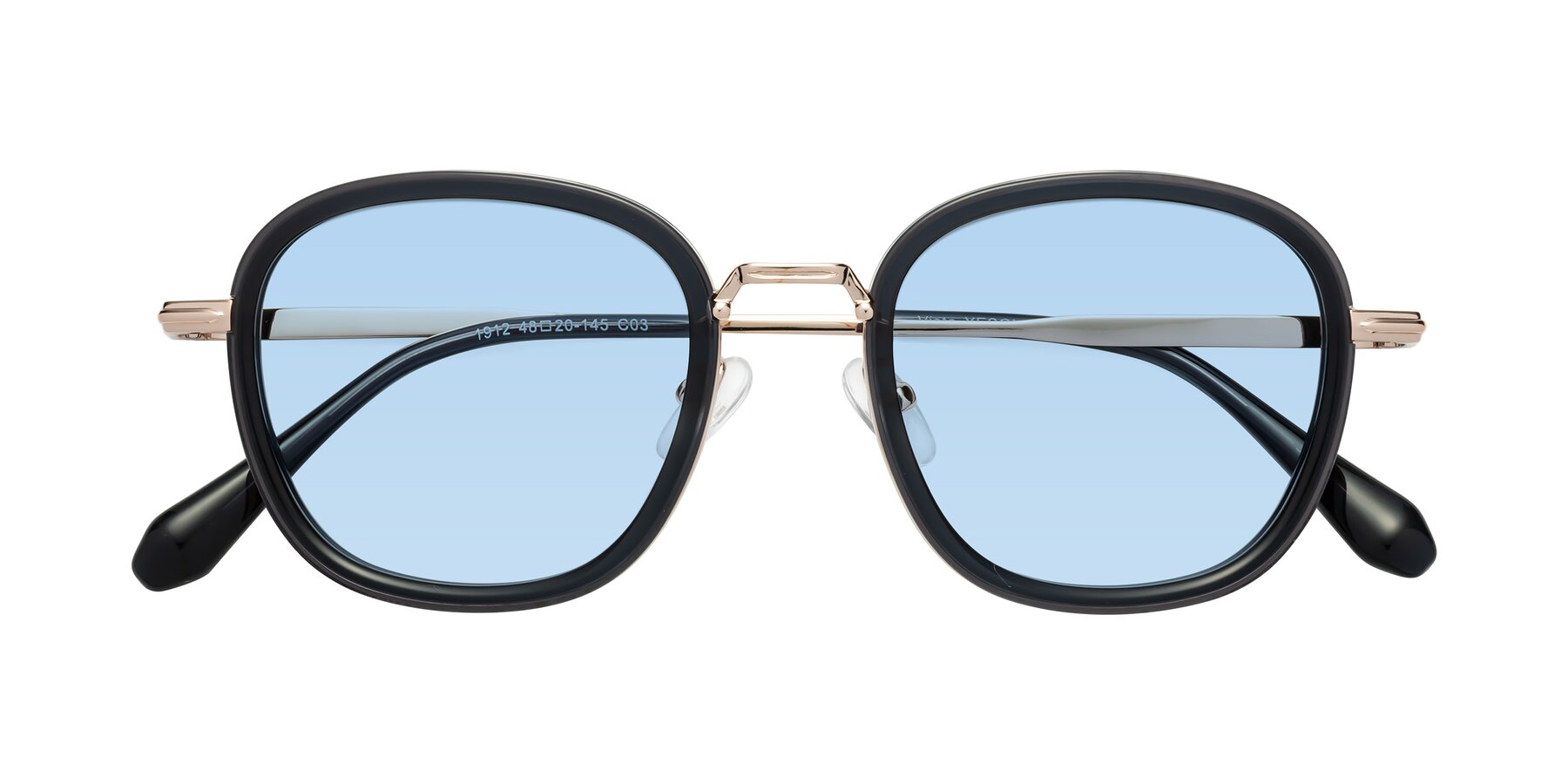 Folded Front of Vista in Deep Gray-Light Gold with Light Blue Tinted Lenses