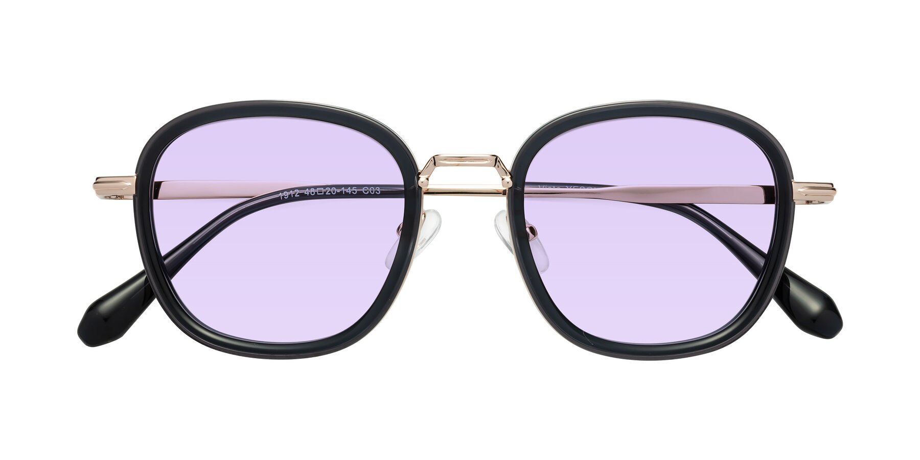 Folded Front of Vista in Deep Gray-Light Gold with Light Purple Tinted Lenses