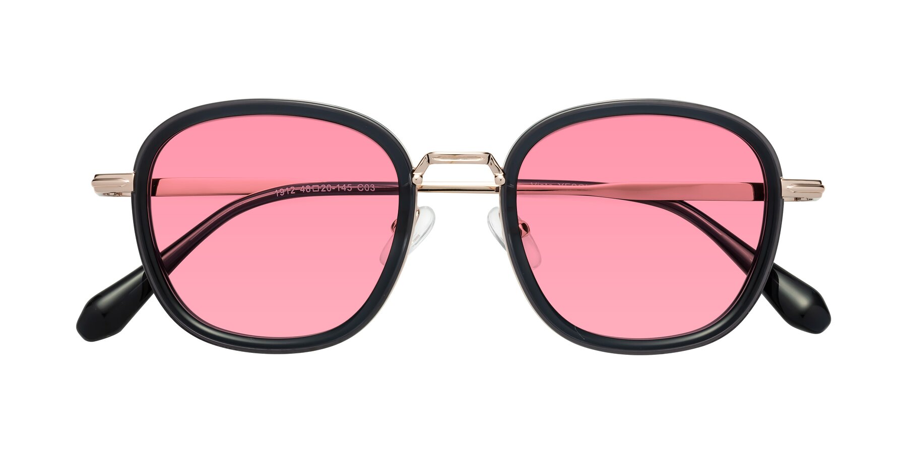 Folded Front of Vista in Deep Gray-Light Gold with Pink Tinted Lenses