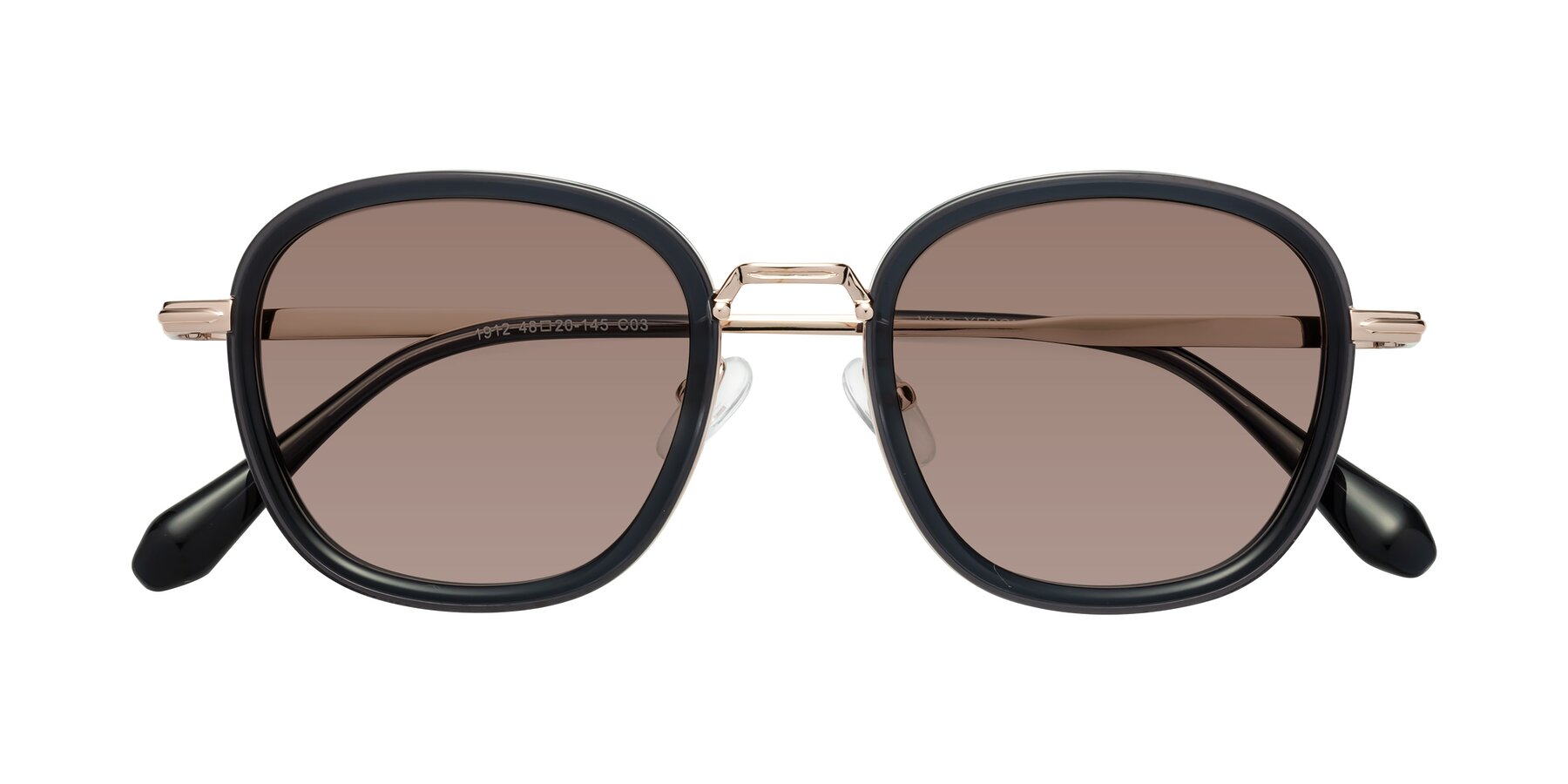 Folded Front of Vista in Deep Gray-Light Gold with Medium Brown Tinted Lenses