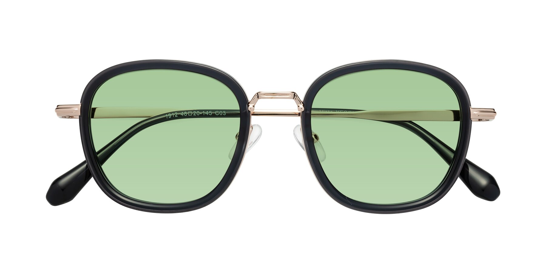 Folded Front of Vista in Deep Gray-Light Gold with Medium Green Tinted Lenses