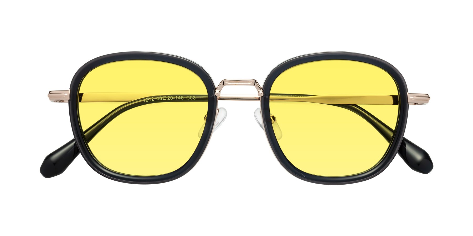 Folded Front of Vista in Deep Gray-Light Gold with Medium Yellow Tinted Lenses