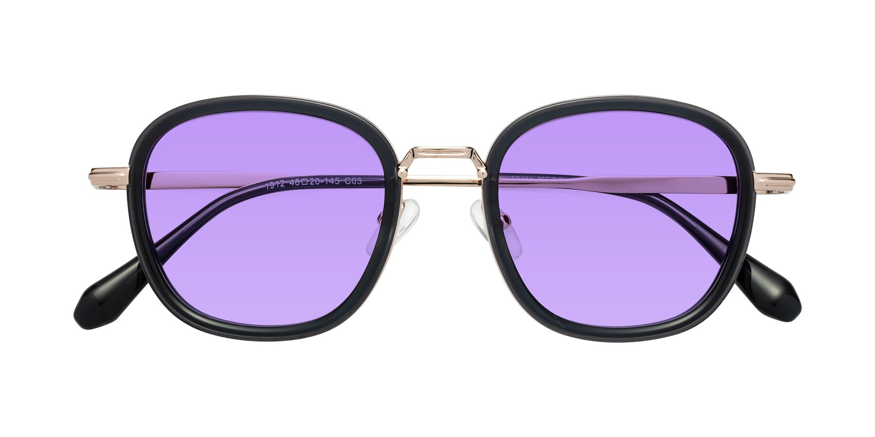 Folded Front of Vista in Deep Gray-Light Gold with Medium Purple Tinted Lenses