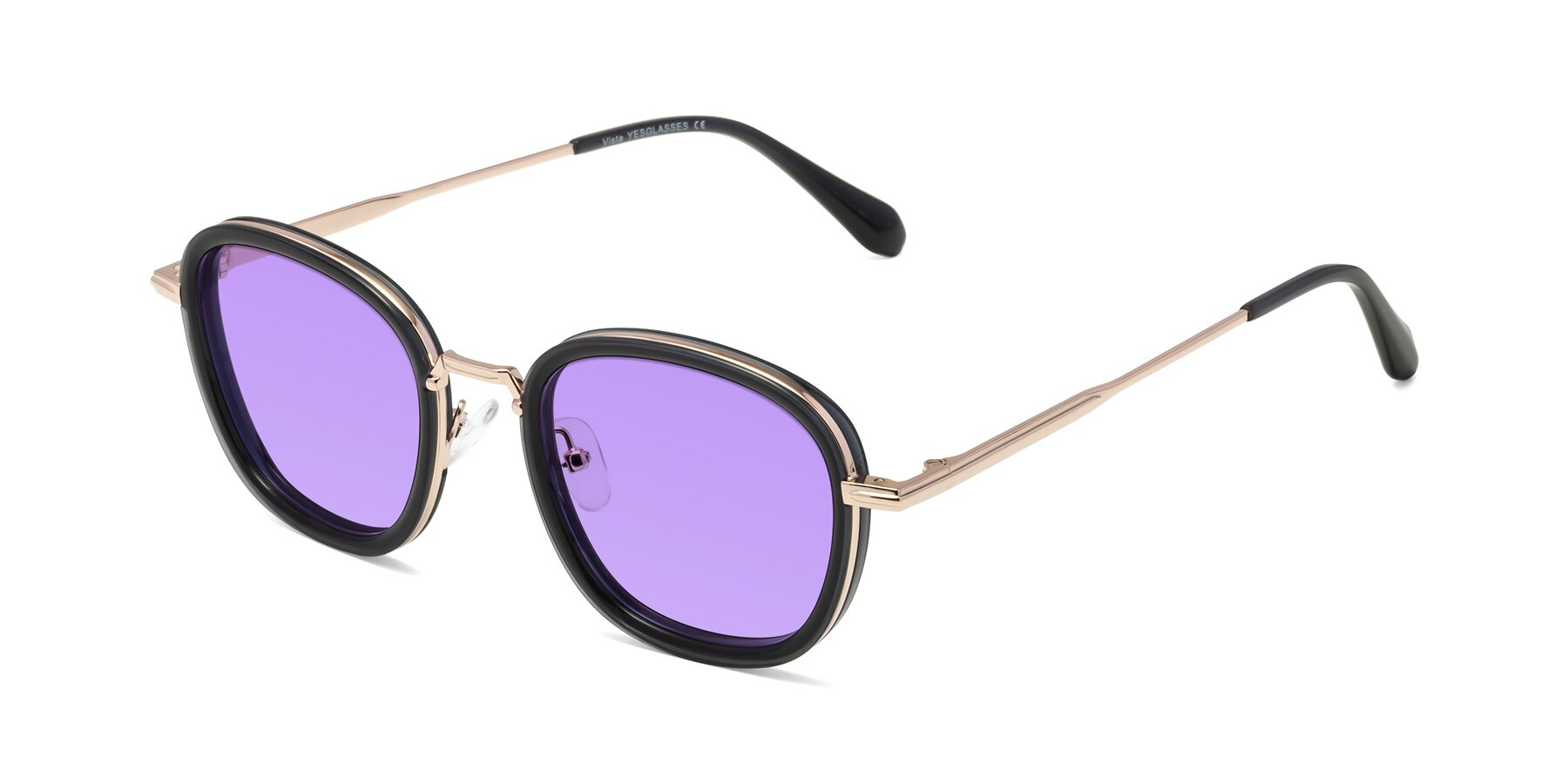 Angle of Vista in Deep Gray-Light Gold with Medium Purple Tinted Lenses