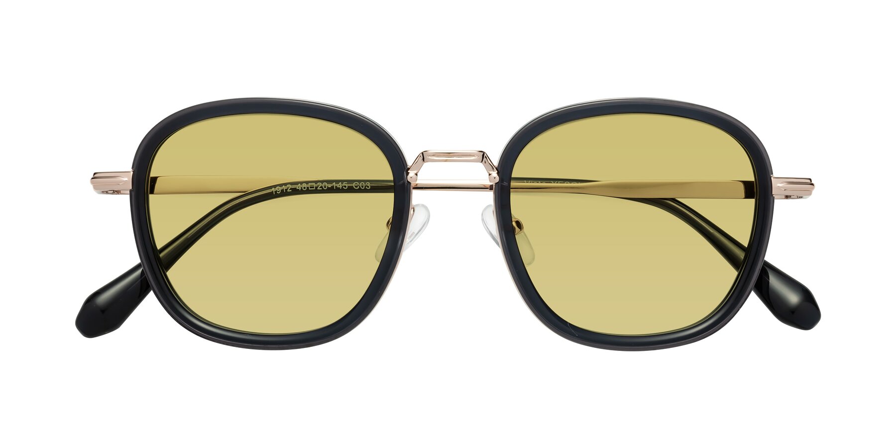 Folded Front of Vista in Deep Gray-Light Gold with Medium Champagne Tinted Lenses