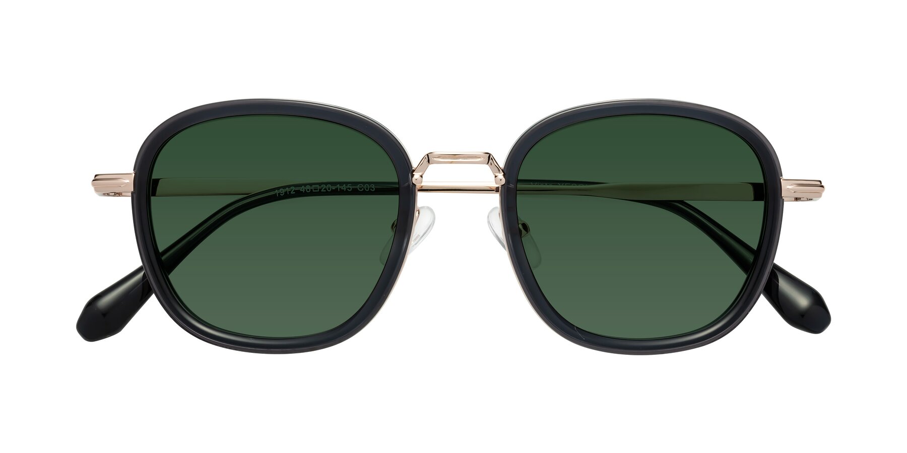 Folded Front of Vista in Deep Gray-Light Gold with Green Tinted Lenses