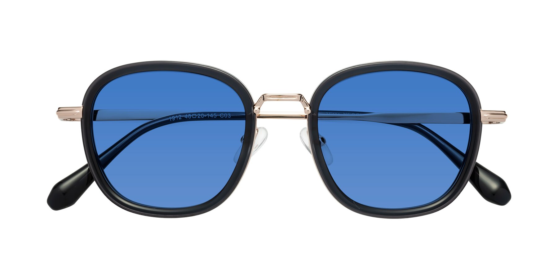 Folded Front of Vista in Deep Gray-Light Gold with Blue Tinted Lenses