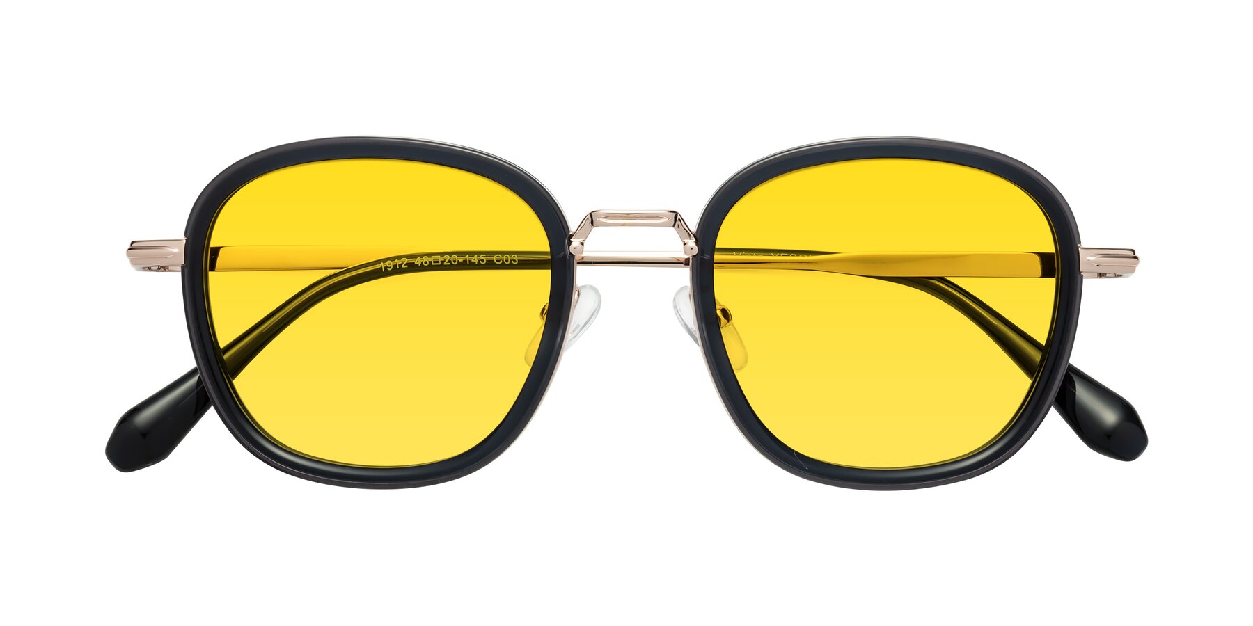 Folded Front of Vista in Deep Gray-Light Gold with Yellow Tinted Lenses