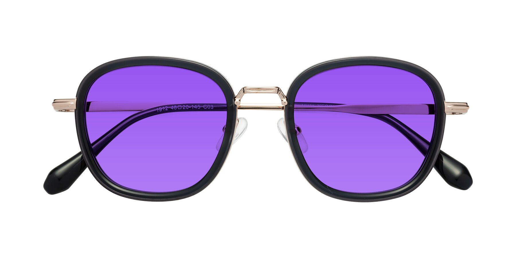 Folded Front of Vista in Deep Gray-Light Gold with Purple Tinted Lenses