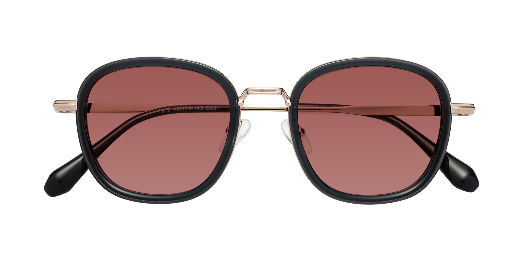 Folded Front of Vista in Deep Gray-Light Gold with Garnet Tinted Lenses