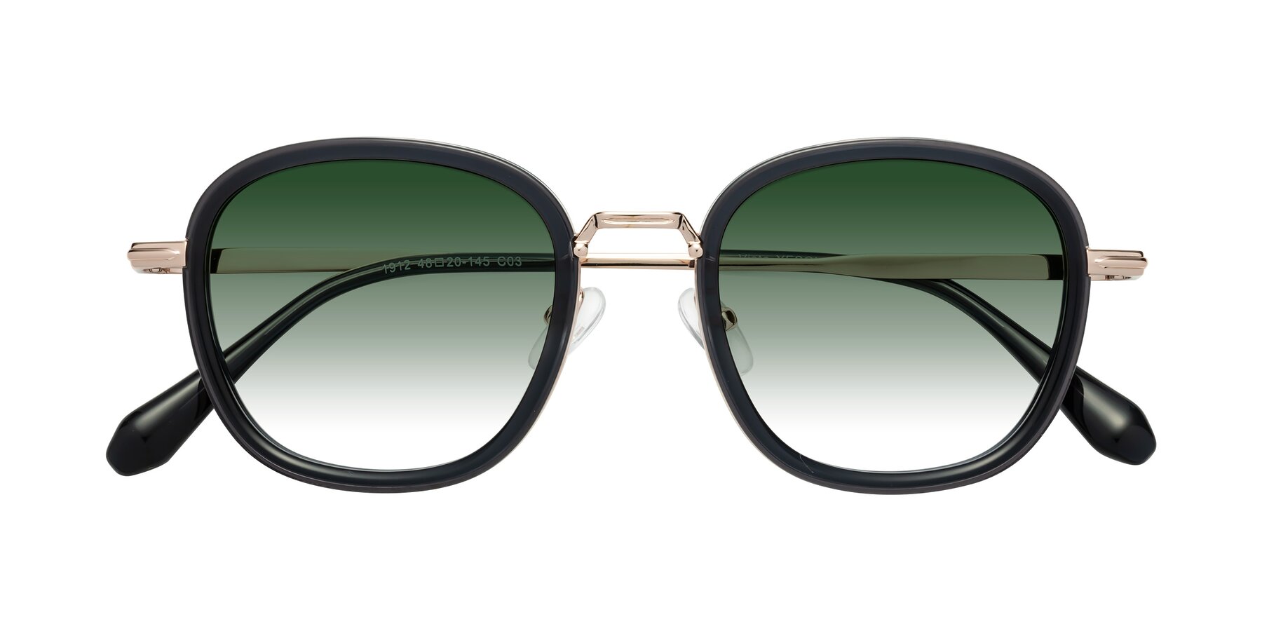 Folded Front of Vista in Deep Gray-Light Gold with Green Gradient Lenses