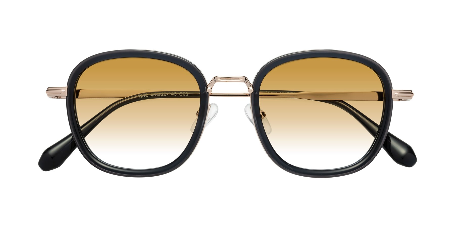 Folded Front of Vista in Deep Gray-Light Gold with Champagne Gradient Lenses