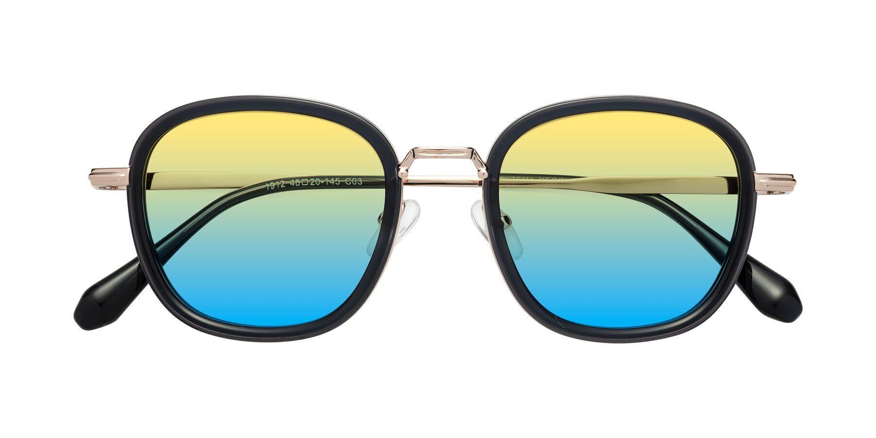 Folded Front of Vista in Deep Gray-Light Gold with Yellow / Blue Gradient Lenses