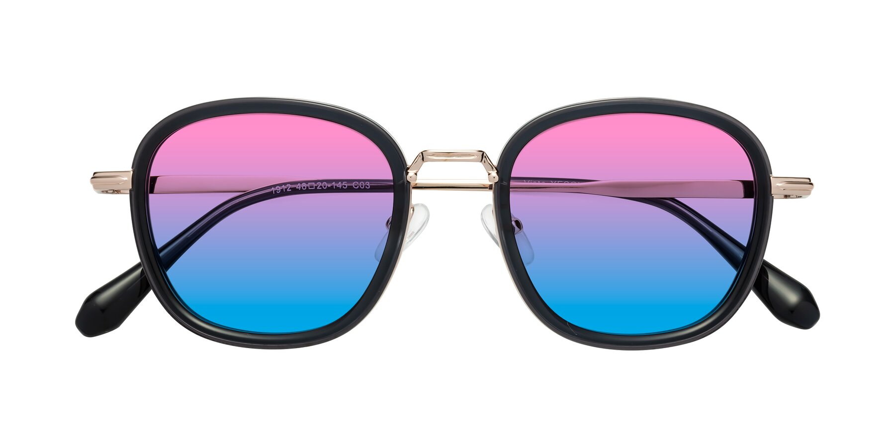 Folded Front of Vista in Deep Gray-Light Gold with Pink / Blue Gradient Lenses