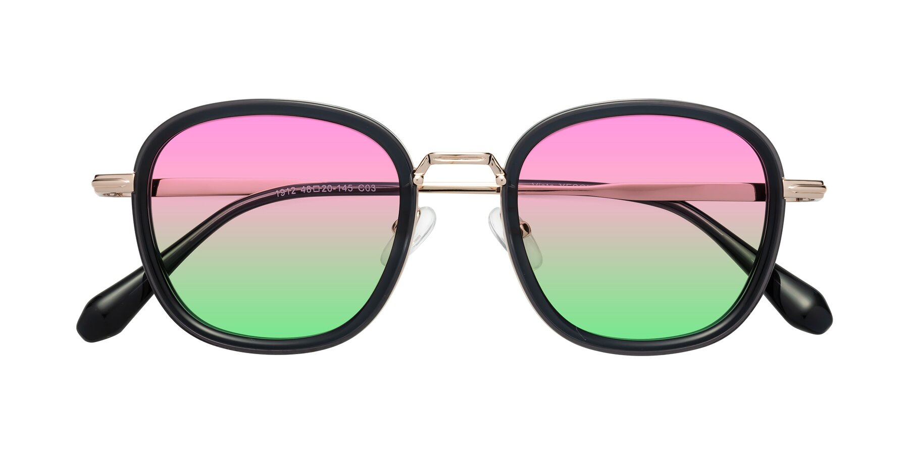 Folded Front of Vista in Deep Gray-Light Gold with Pink / Green Gradient Lenses