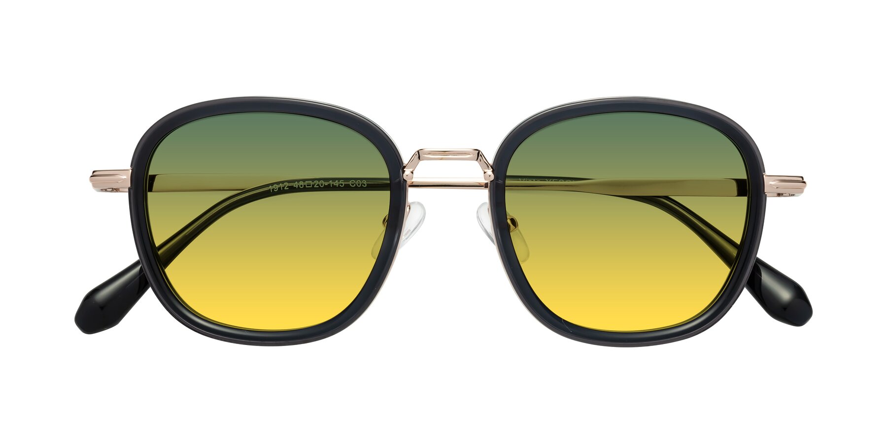 Folded Front of Vista in Deep Gray-Light Gold with Green / Yellow Gradient Lenses