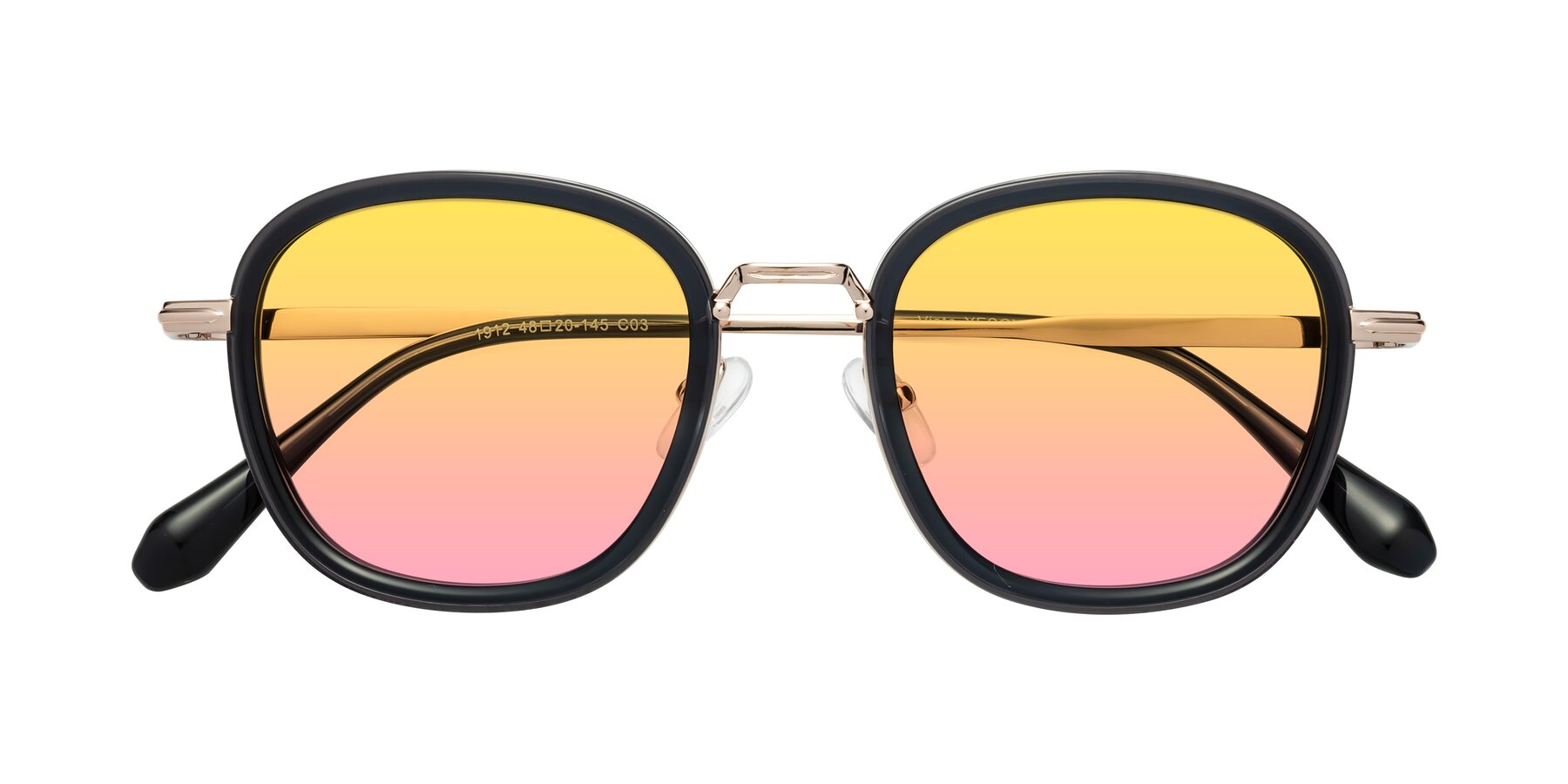 Folded Front of Vista in Deep Gray-Light Gold with Yellow / Pink Gradient Lenses