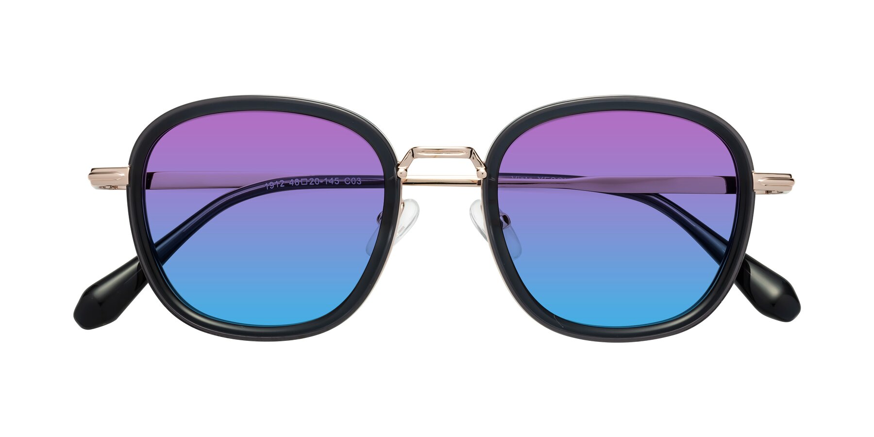 Folded Front of Vista in Deep Gray-Light Gold with Purple / Blue Gradient Lenses