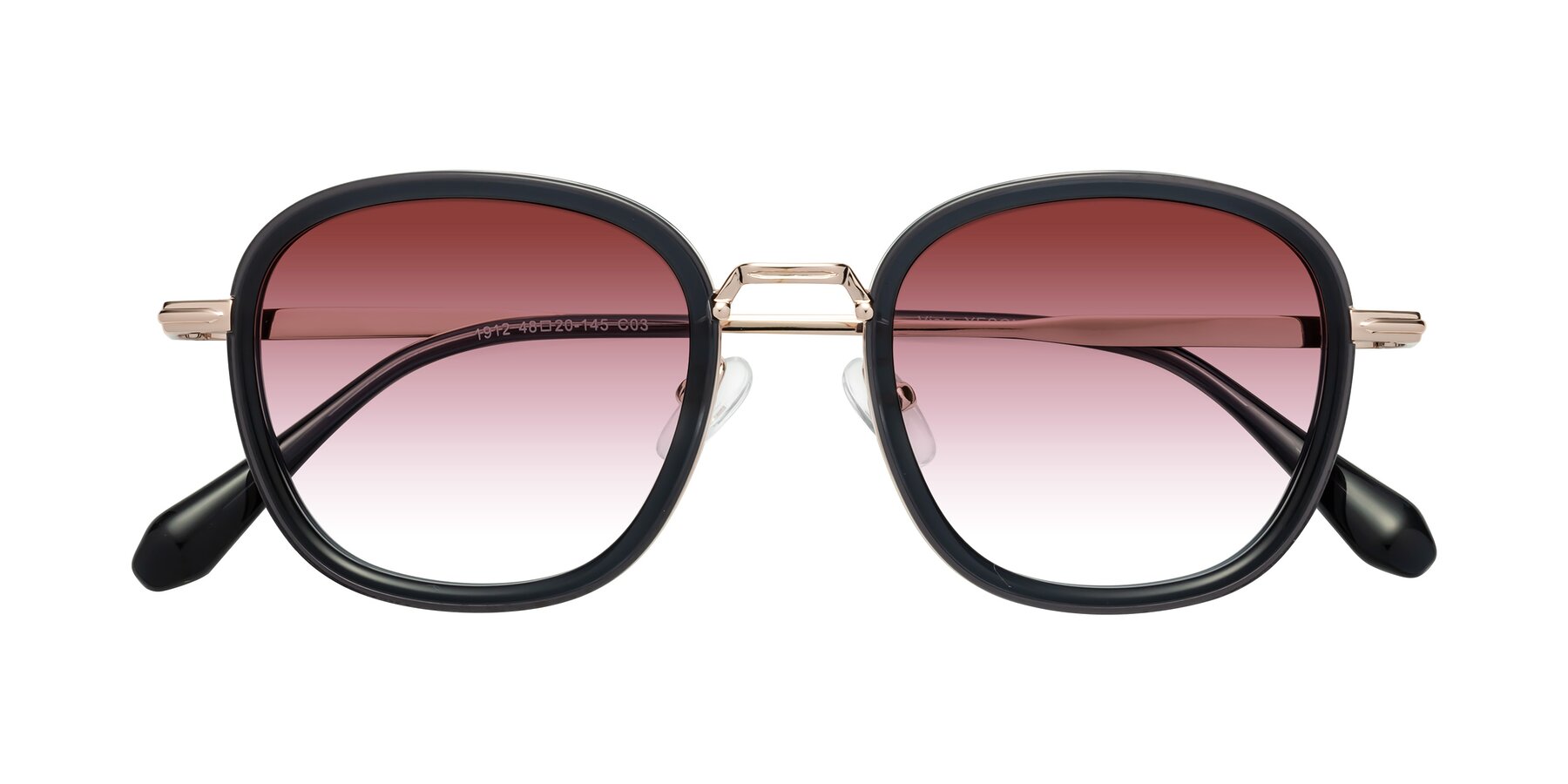 Folded Front of Vista in Deep Gray-Light Gold with Garnet Gradient Lenses