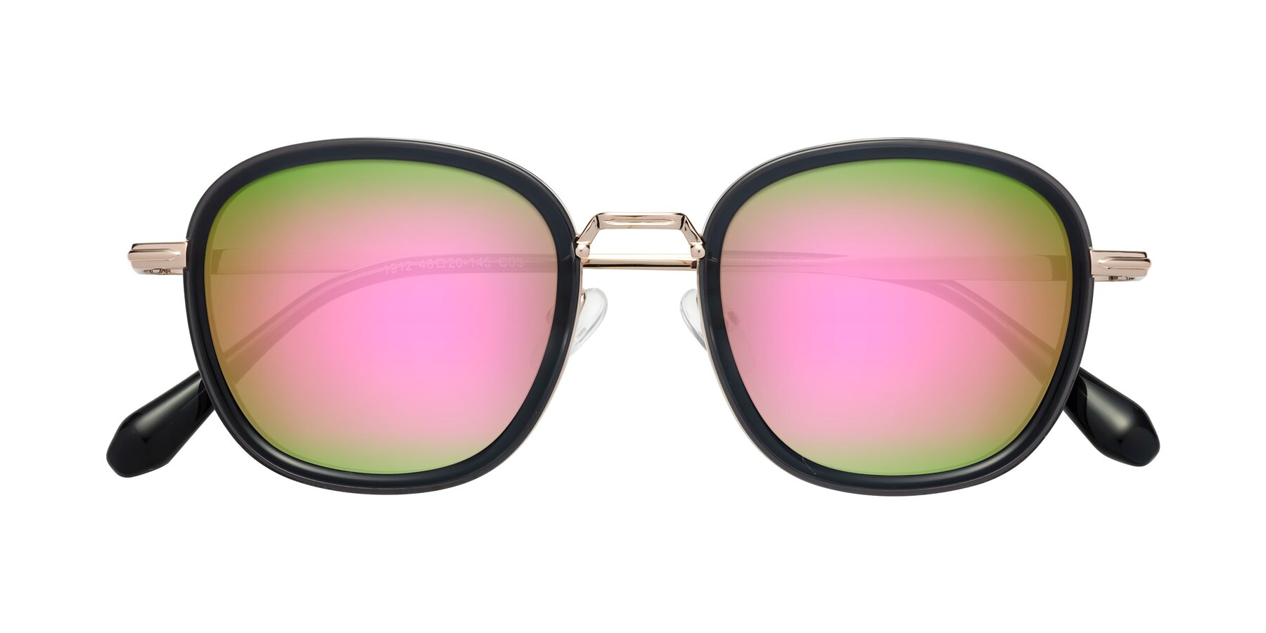 Folded Front of Vista in Deep Gray-Light Gold with Pink Mirrored Lenses