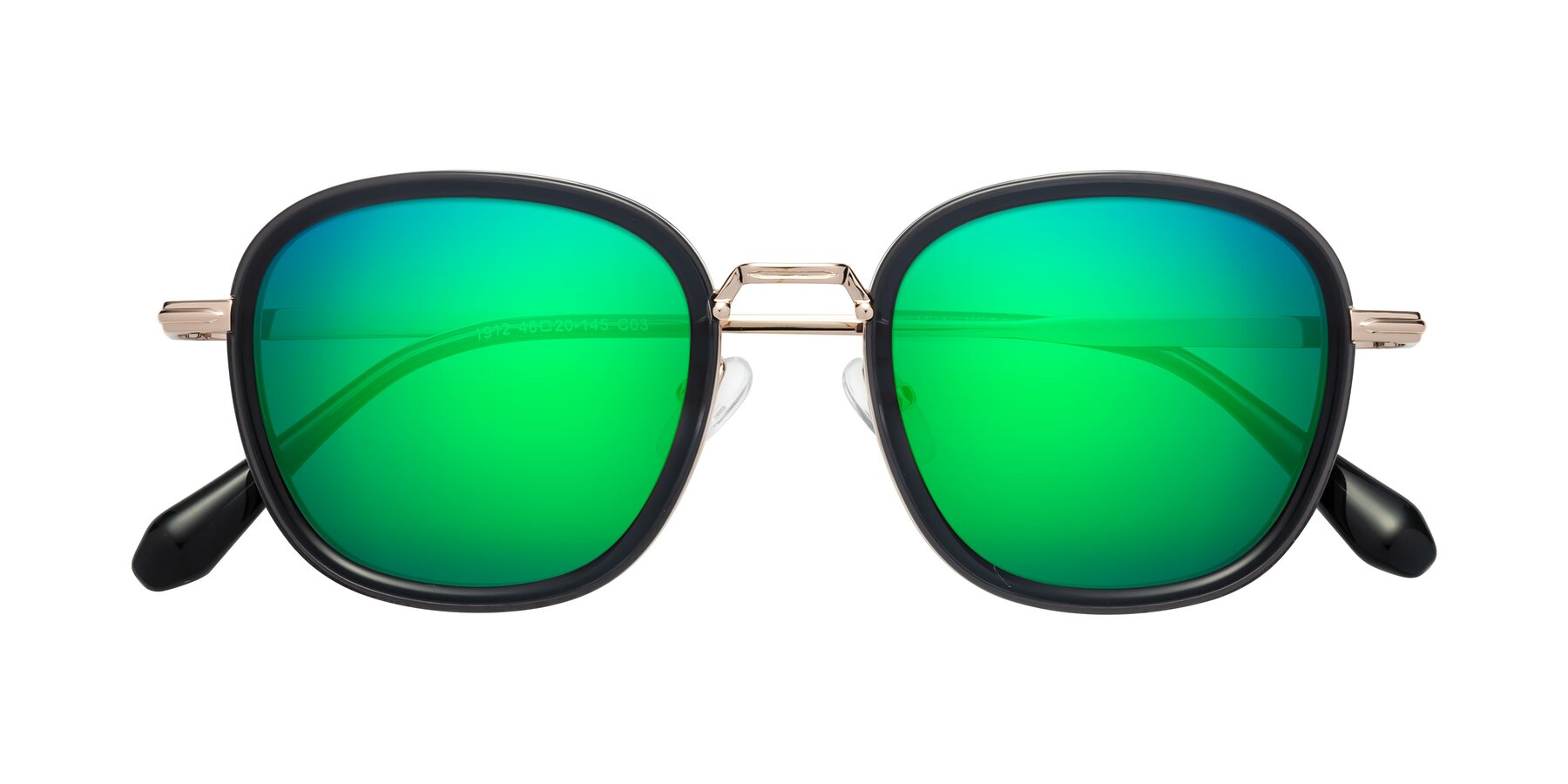Folded Front of Vista in Deep Gray-Light Gold with Green Mirrored Lenses