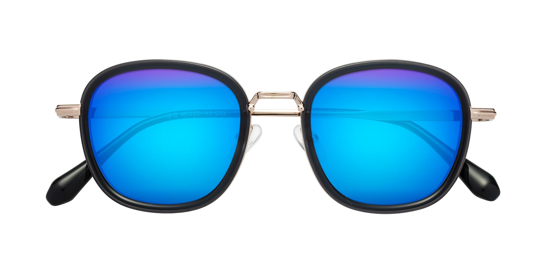 Folded Front of Vista in Deep Gray-Light Gold with Blue Mirrored Lenses