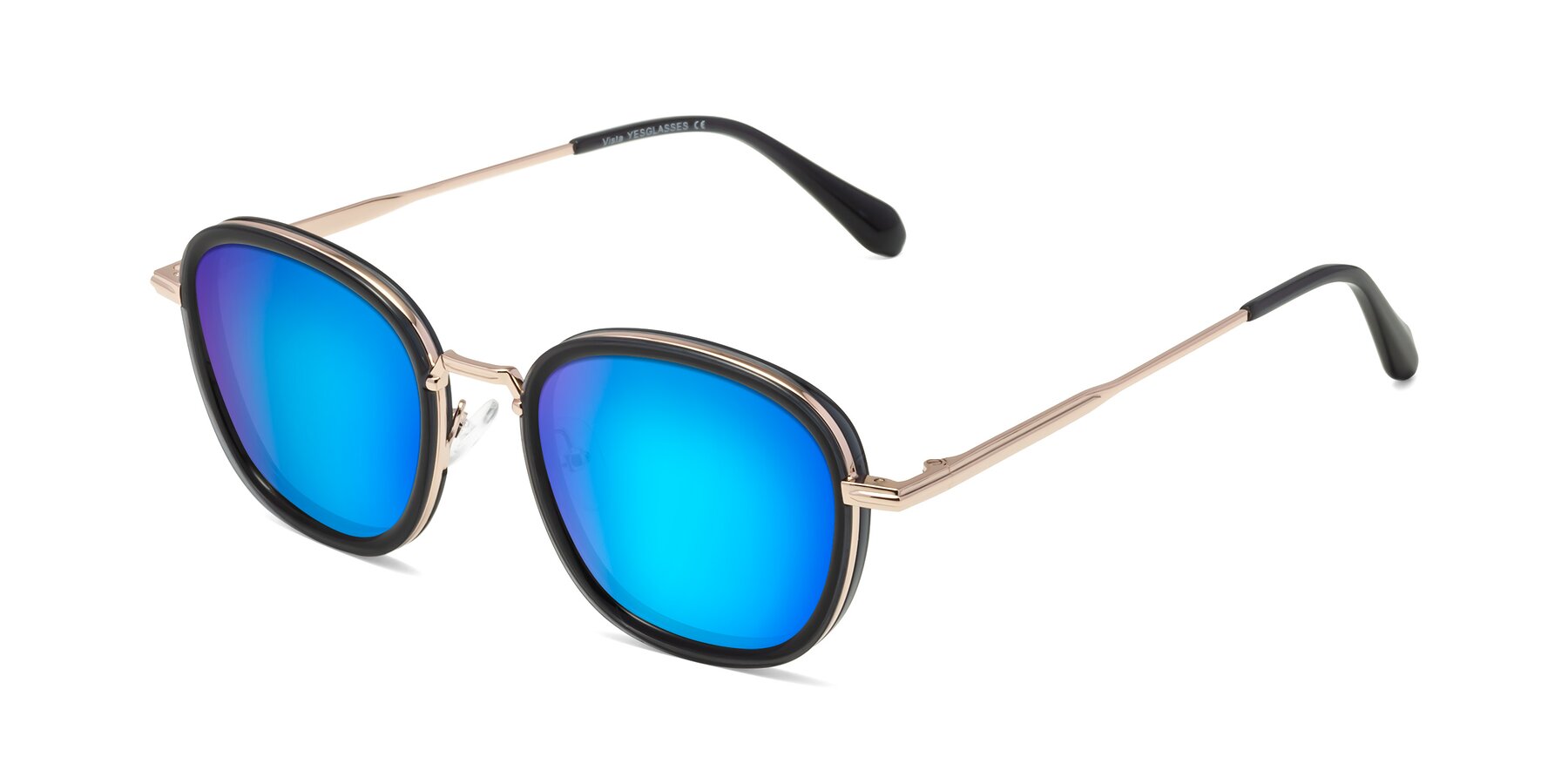 Angle of Vista in Deep Gray-Light Gold with Blue Mirrored Lenses
