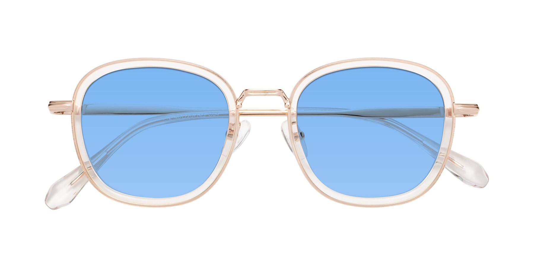 Folded Front of Vista in Clear-Light Gold with Medium Blue Tinted Lenses