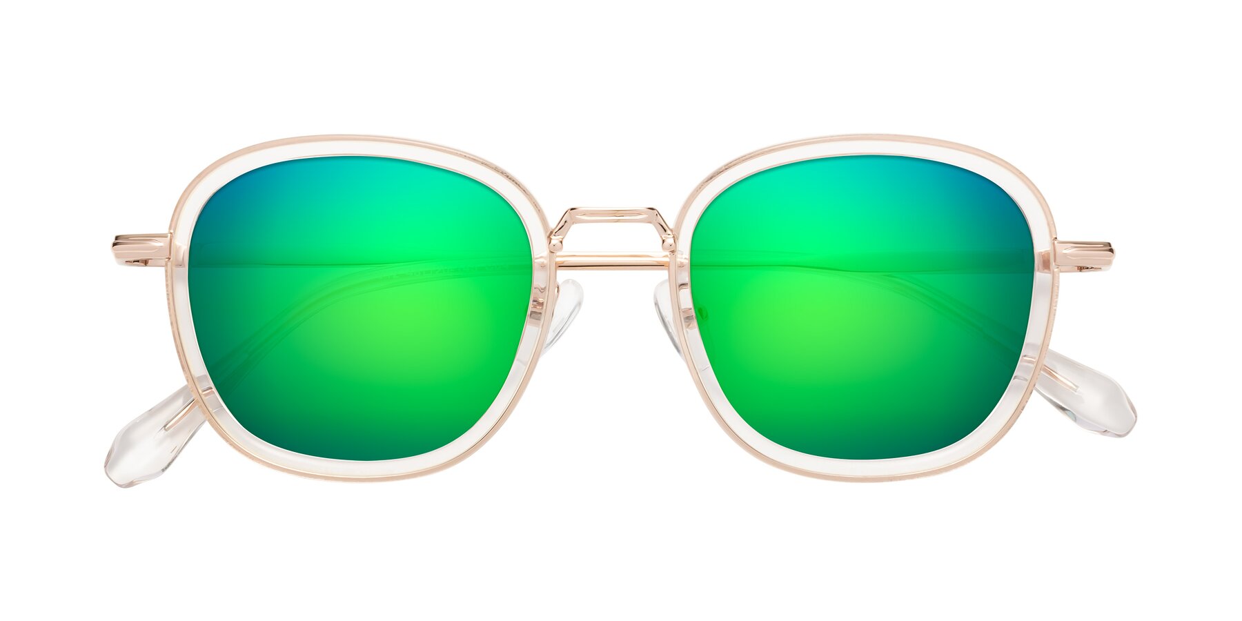 Folded Front of Vista in Clear-Light Gold with Green Mirrored Lenses