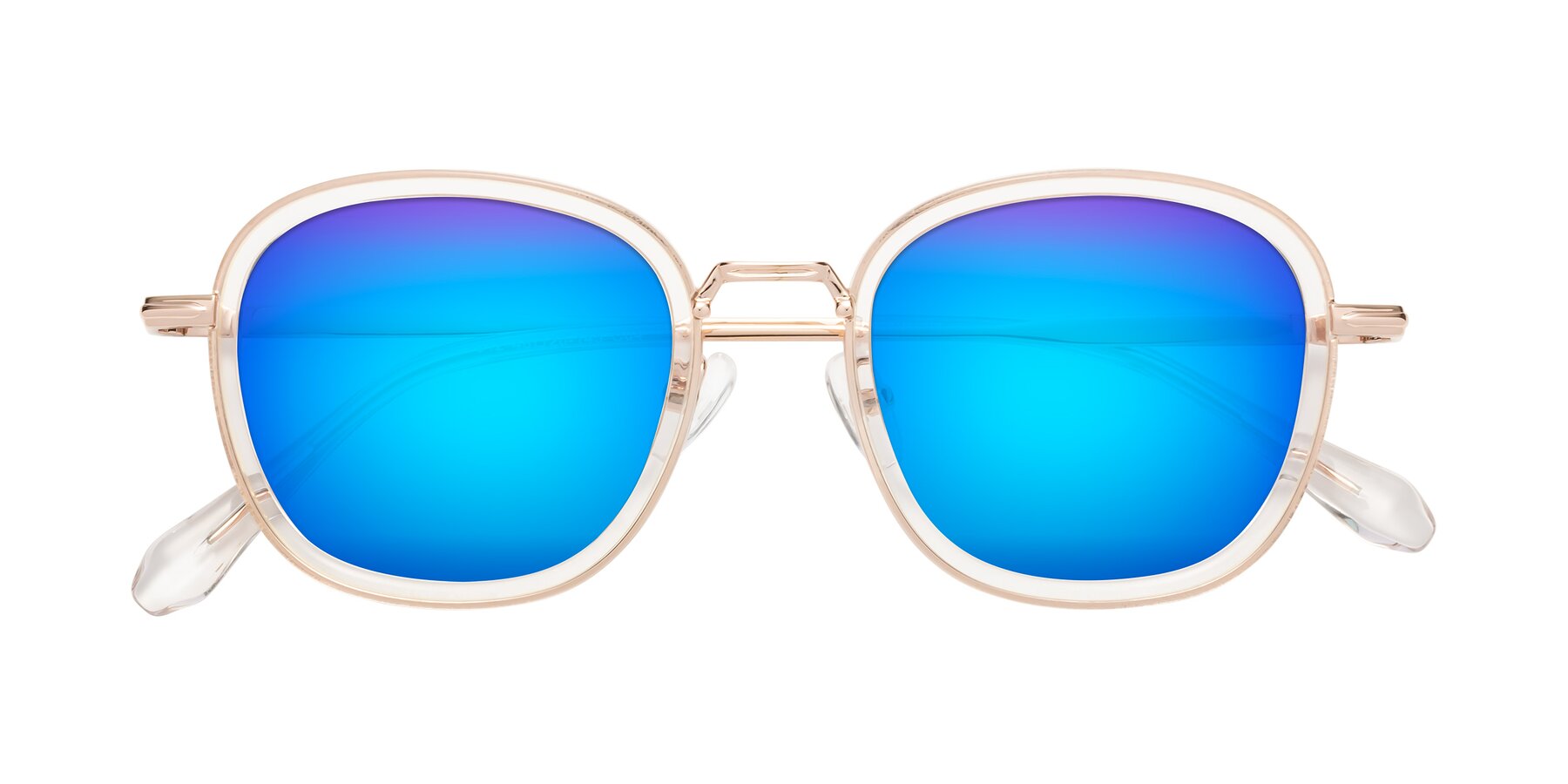 Folded Front of Vista in Clear-Light Gold with Blue Mirrored Lenses