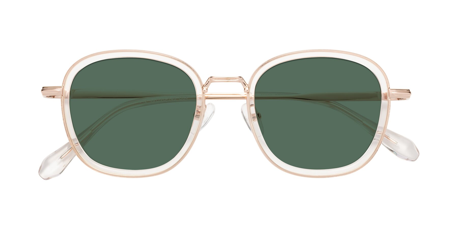 Folded Front of Vista in Clear-Light Gold with Green Polarized Lenses