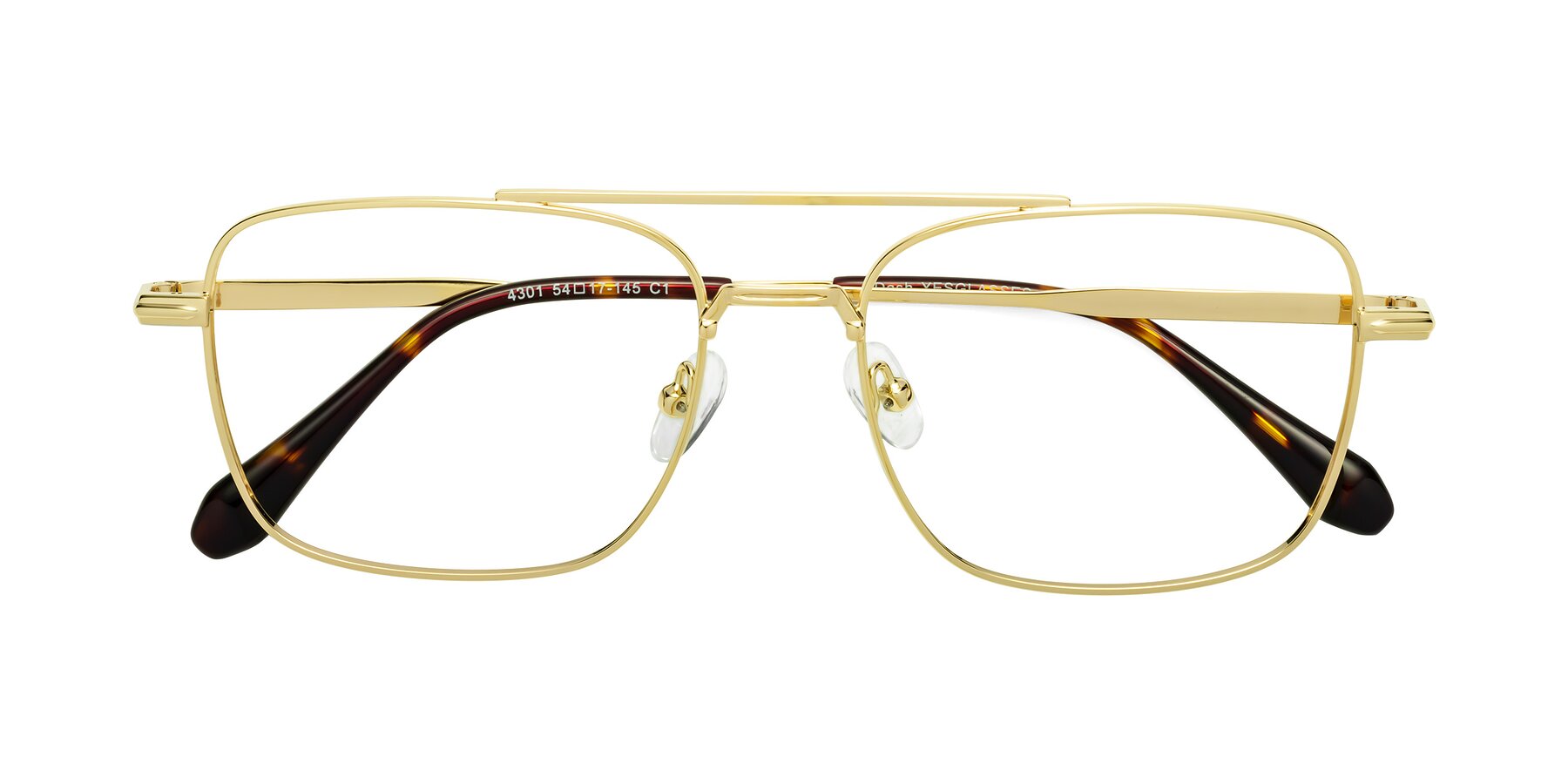Folded Front of Dash in Gold with Clear Eyeglass Lenses