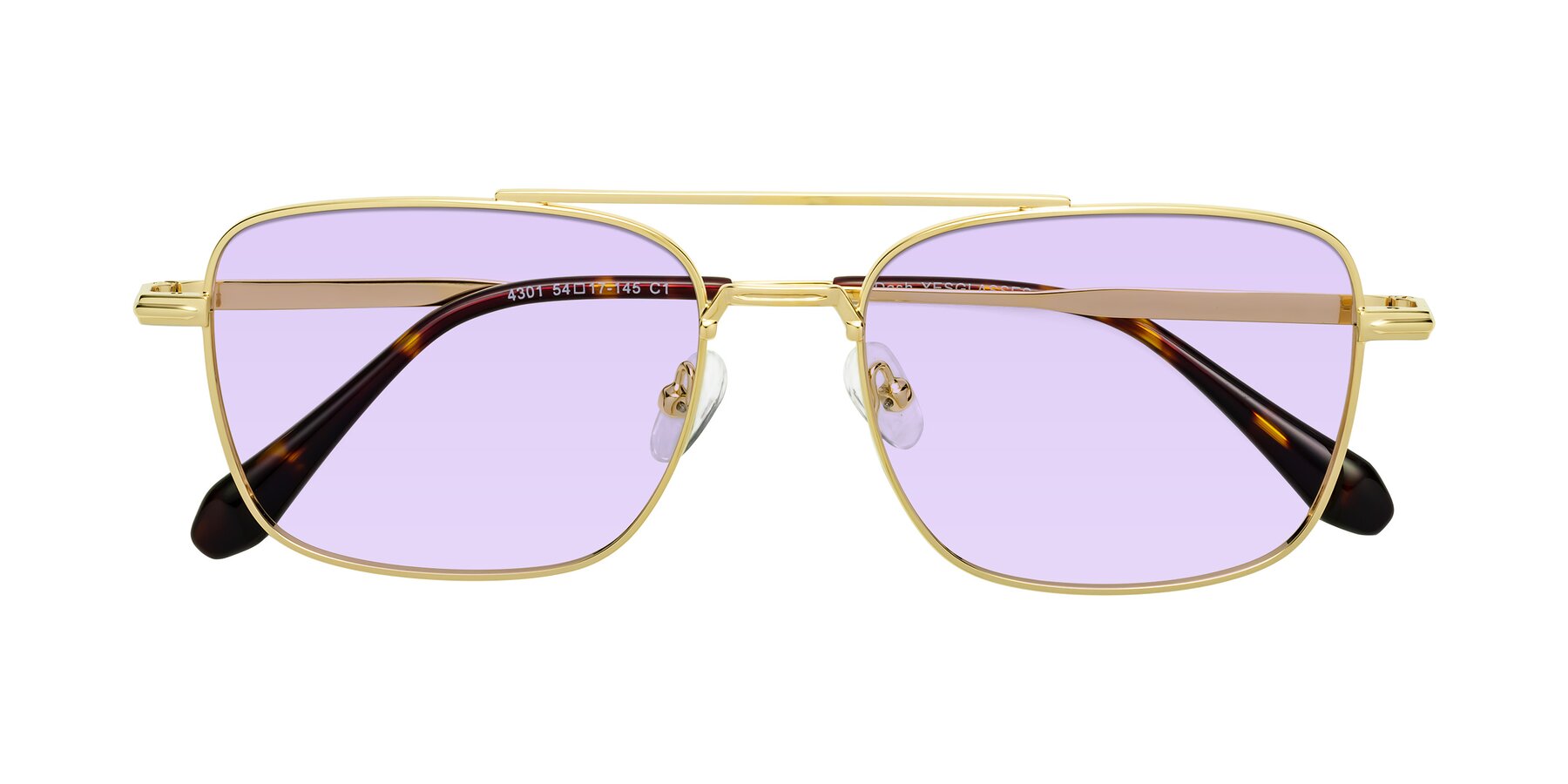 Folded Front of Dash in Gold with Light Purple Tinted Lenses