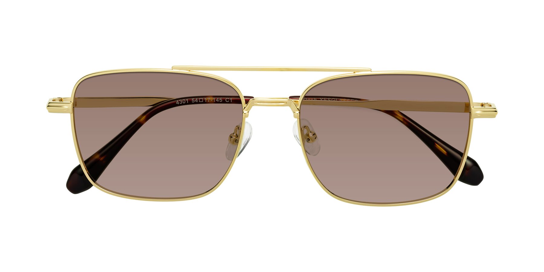 Folded Front of Dash in Gold with Medium Brown Tinted Lenses