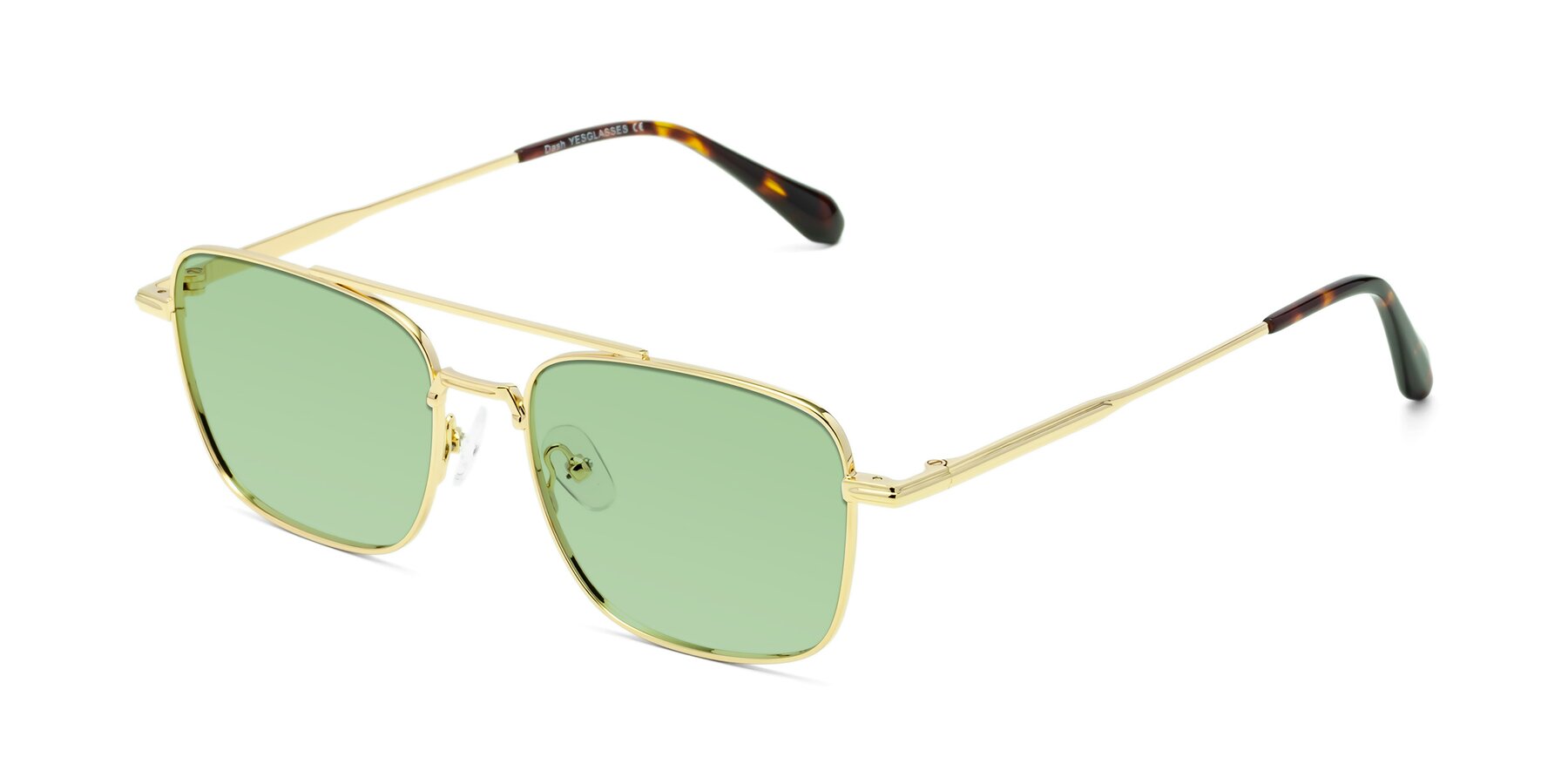 Gold Metal And Web Frame Aviator Sunglasses With Green Lenses