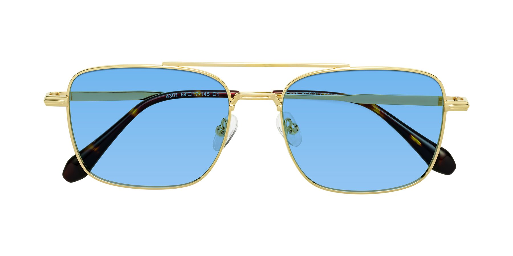 Folded Front of Dash in Gold with Medium Blue Tinted Lenses