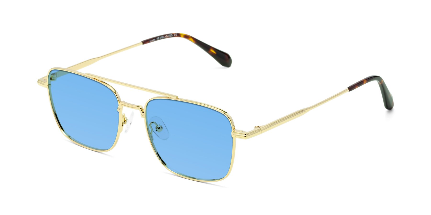 Angle of Dash in Gold with Medium Blue Tinted Lenses