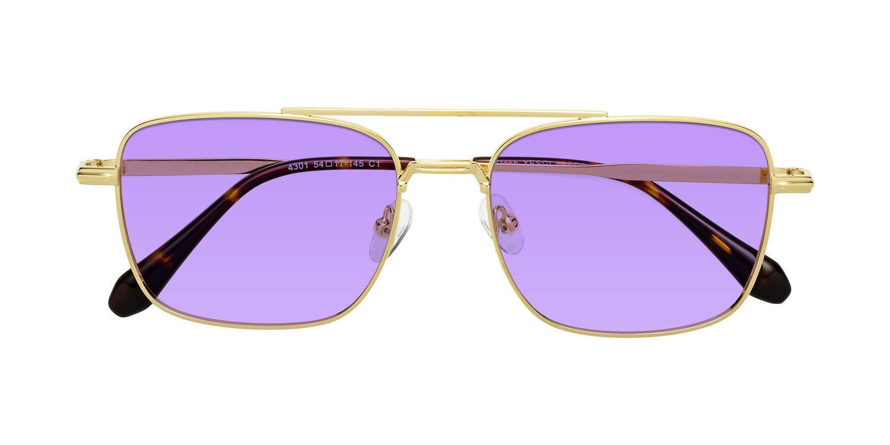 Folded Front of Dash in Gold with Medium Purple Tinted Lenses