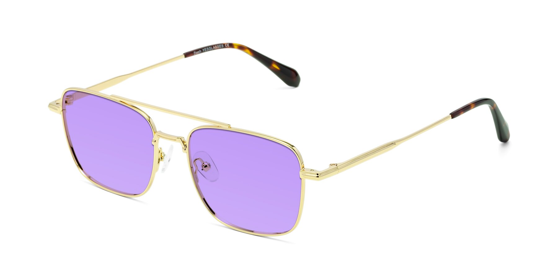 Angle of Dash in Gold with Medium Purple Tinted Lenses