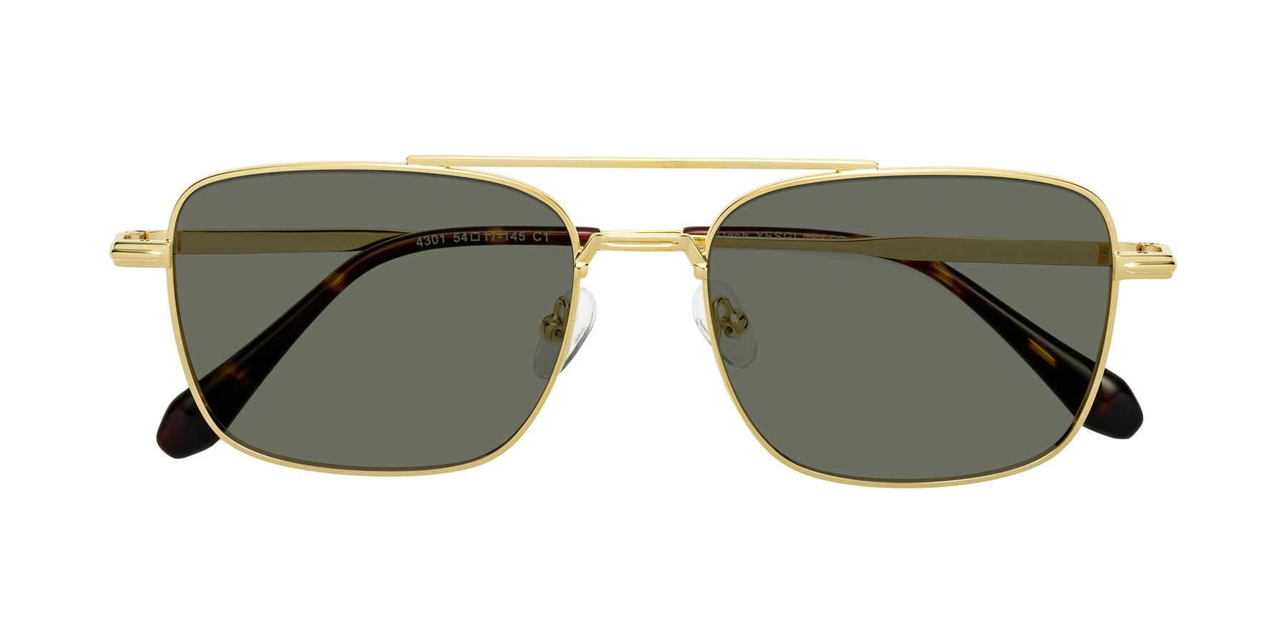 - Sunglasses Metal Gray Double Bridge Lenses Sunwear Gold Dash with Grandpa Polarized