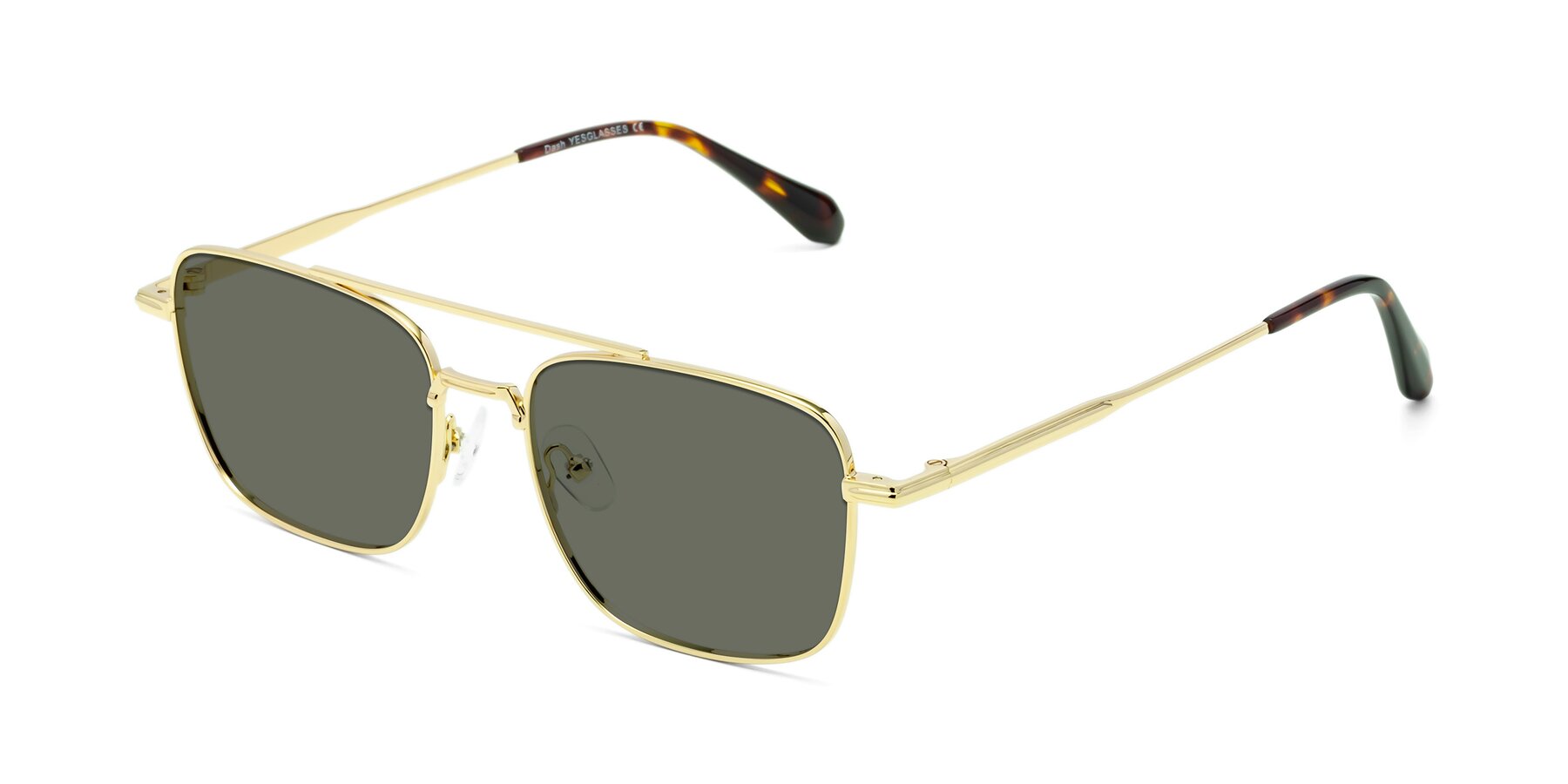 Metal - Gray with Polarized Sunglasses Bridge Double Gold Sunwear Dash Lenses Grandpa