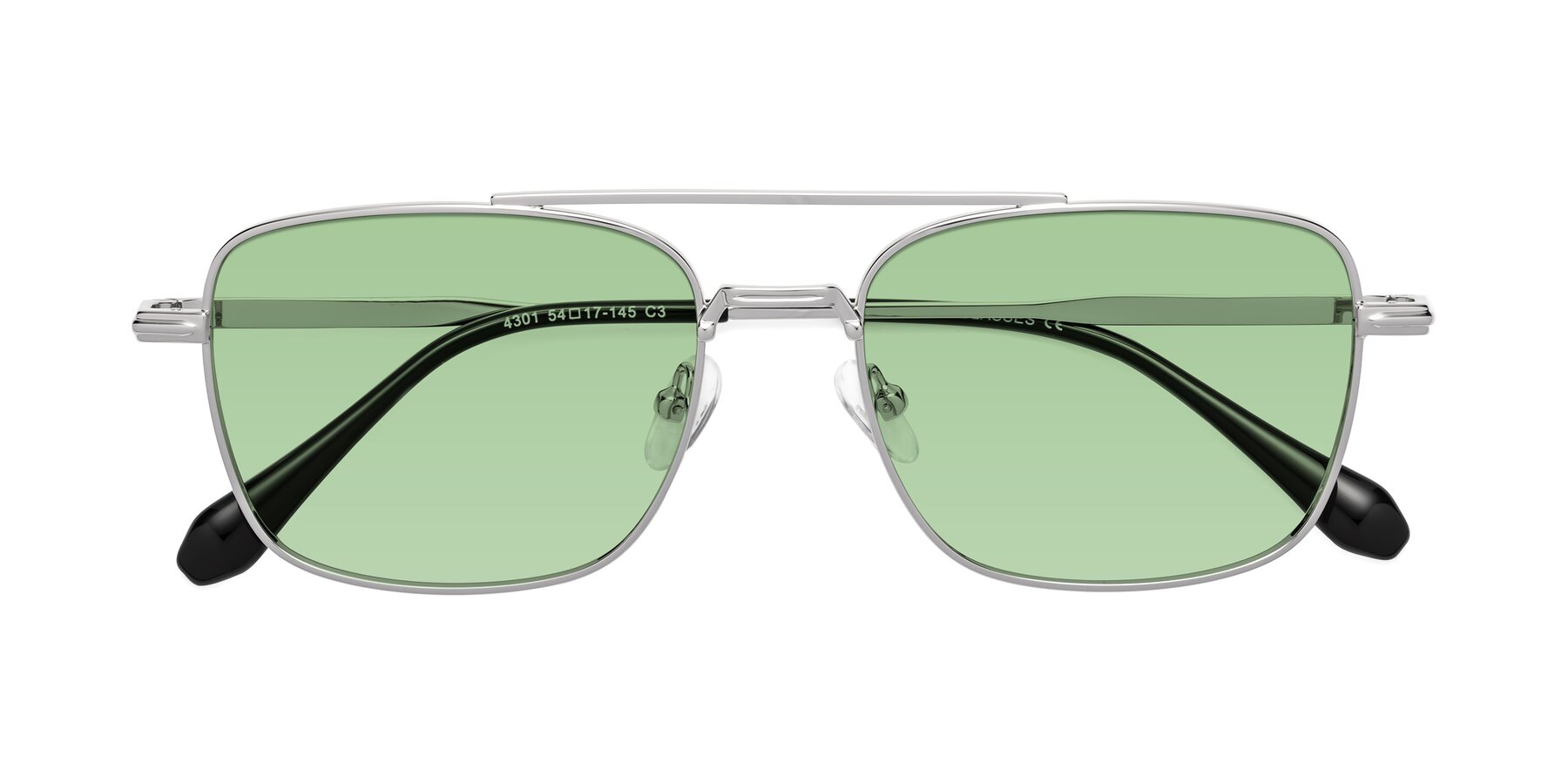 Folded Front of Dash in Silver with Medium Green Tinted Lenses
