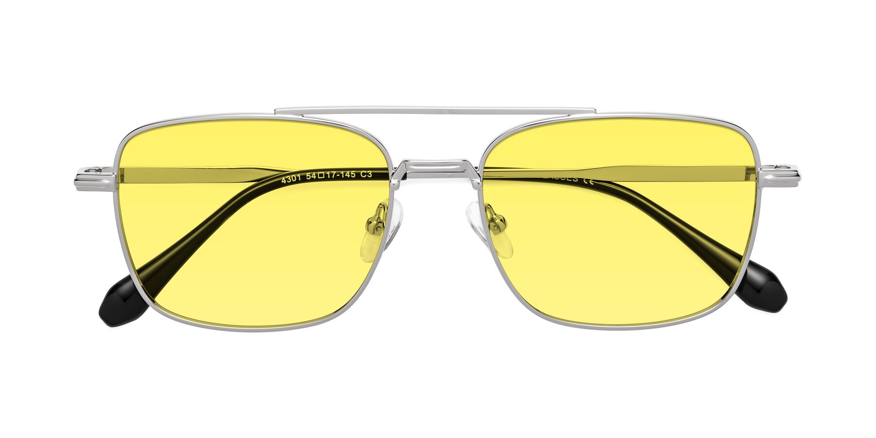 Folded Front of Dash in Silver with Medium Yellow Tinted Lenses